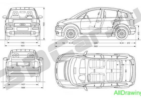 Audi A2 (Ауди А2) - чертежи (рисунки) автомобиля